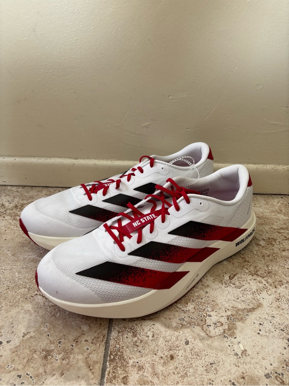 Adidas Adizero Evo SL NC State White Red Running Wolfpack JQ4571 Men's Size 15